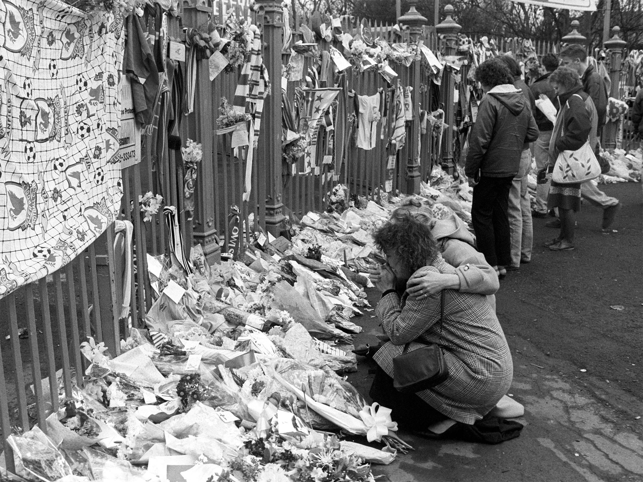 Floral tributes outside Hillsborough the morning after the disaster