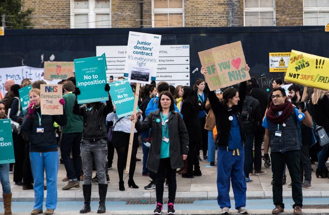 Junior doctors on the picket line outside Royal London Hospital 26th April 2016