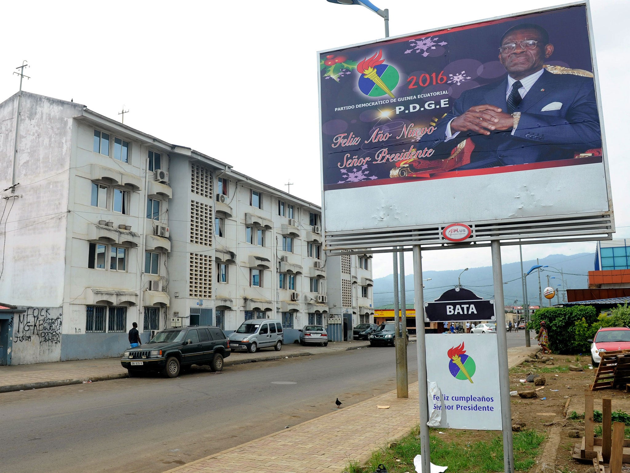 An election poster for President Teodoro Obiang Nguema in Malabo