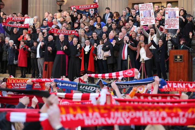 'You'll never walk alone' is sung by the thousands gathered at Saint George's Hall