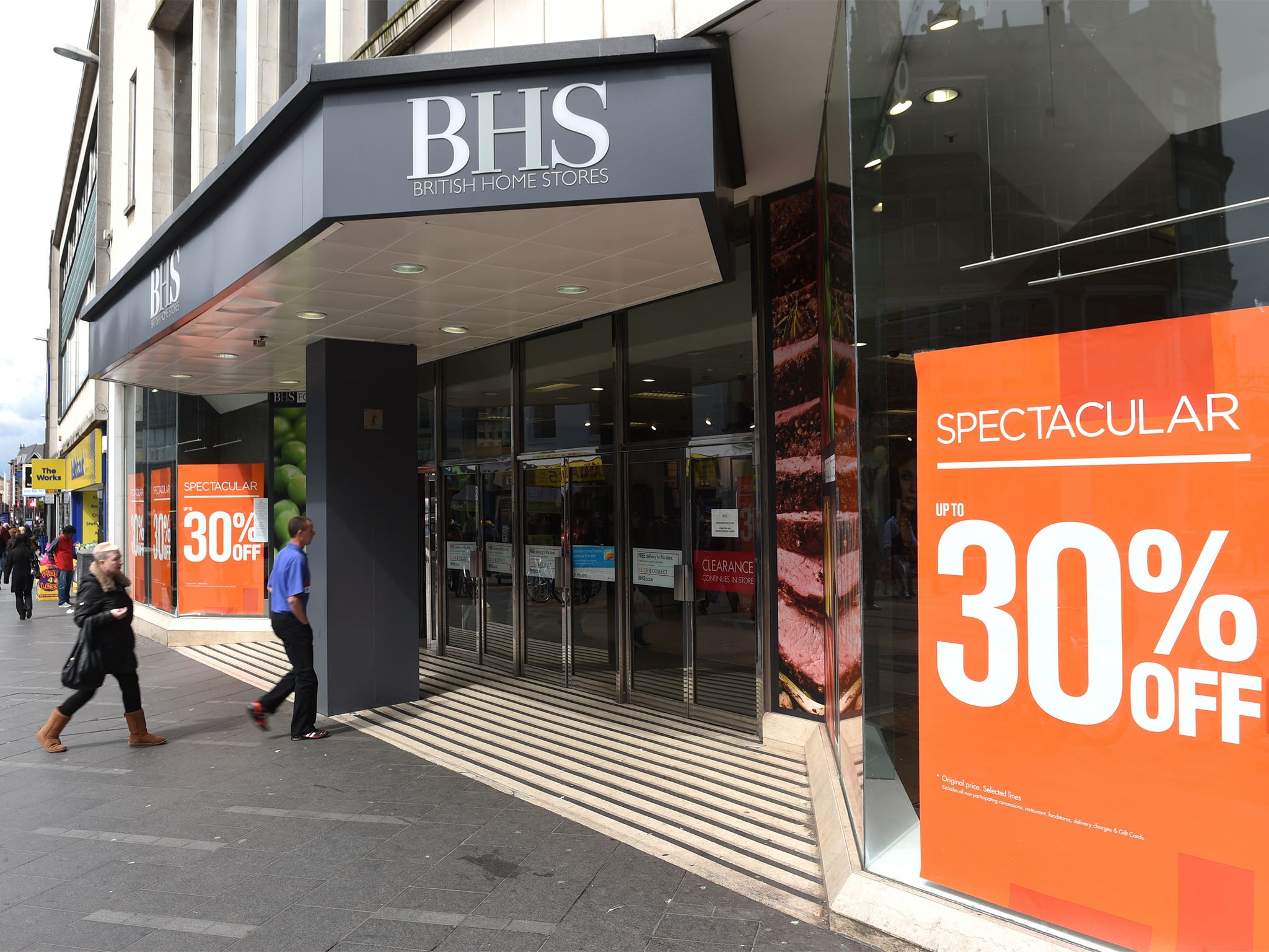Sale signs in the window of a BHS branch in Leicester