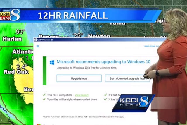 A Windows 10 upgrade interrupts a live TV weather broadcast in Iowa