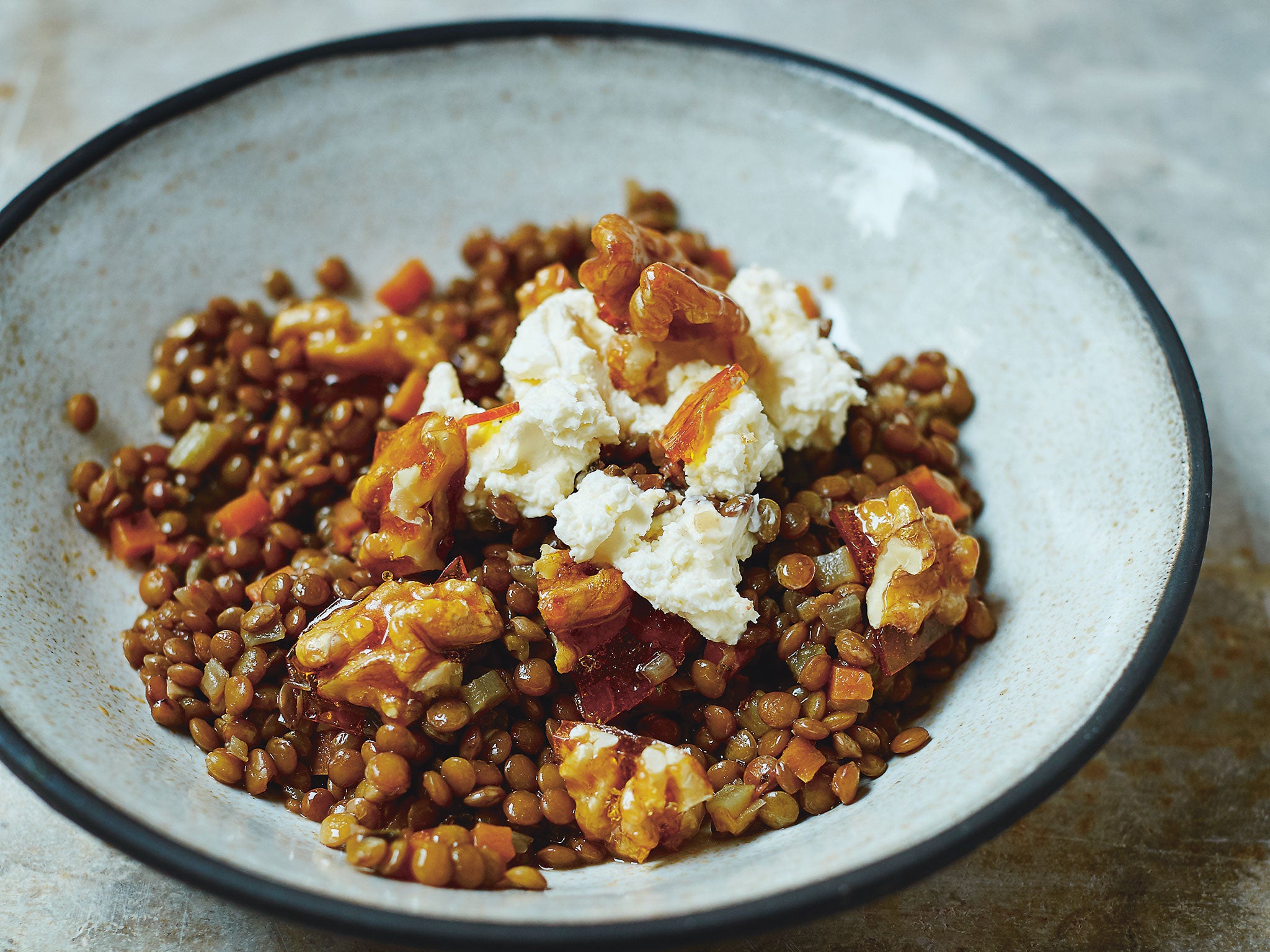 Keeping it simple: lentils with goat’s cheese and walnuts