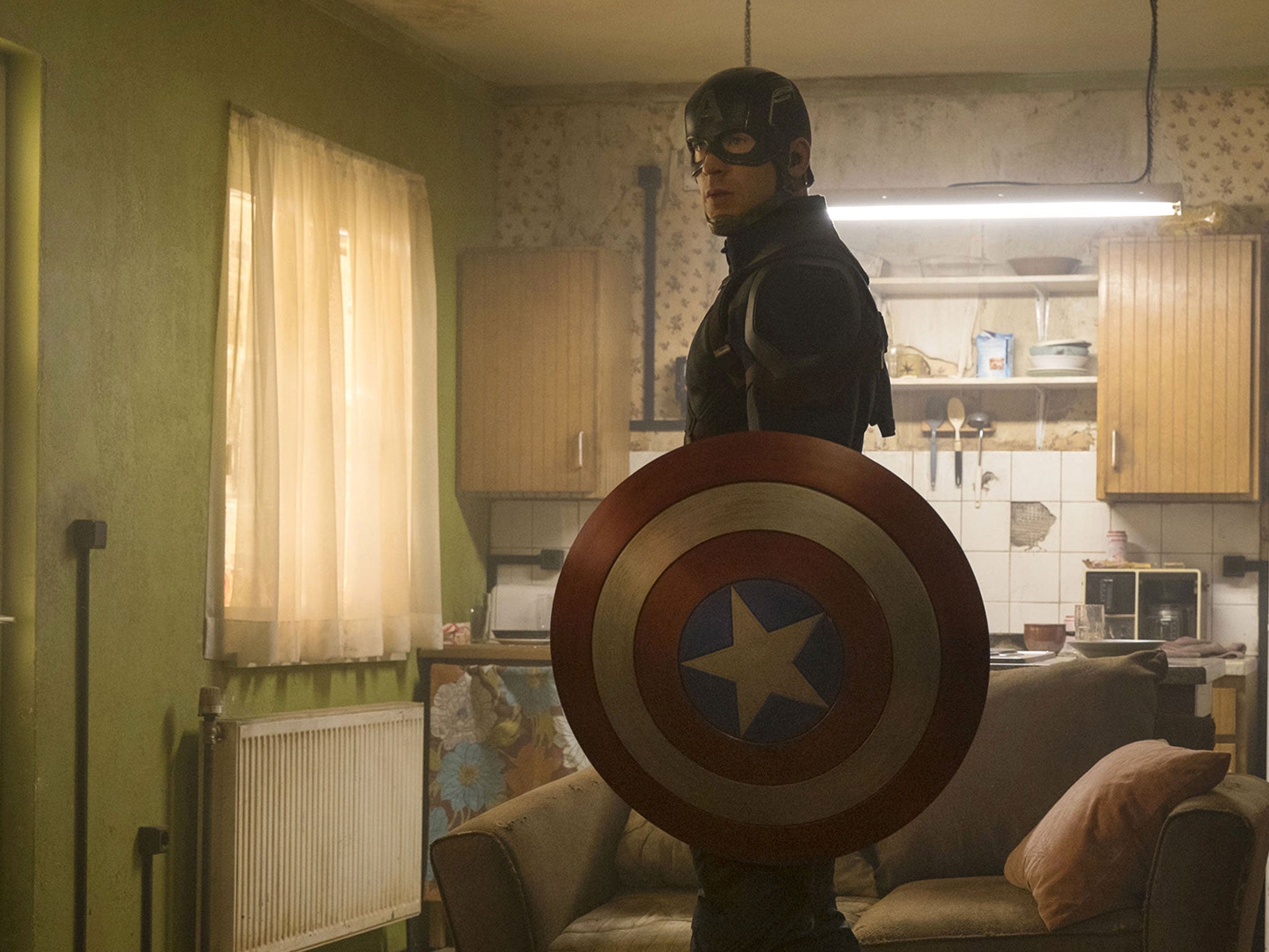 Chris Evans as Captain America, his seventh appearance as the superhero