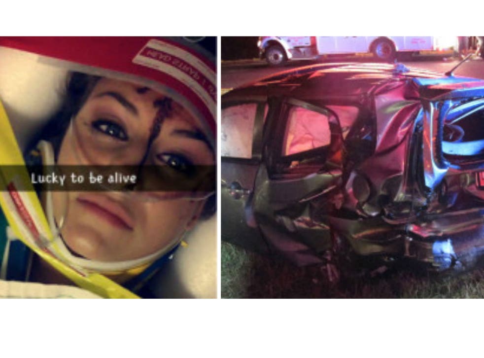 A Snapchat image allegedly posted by Christal McGee after the collision