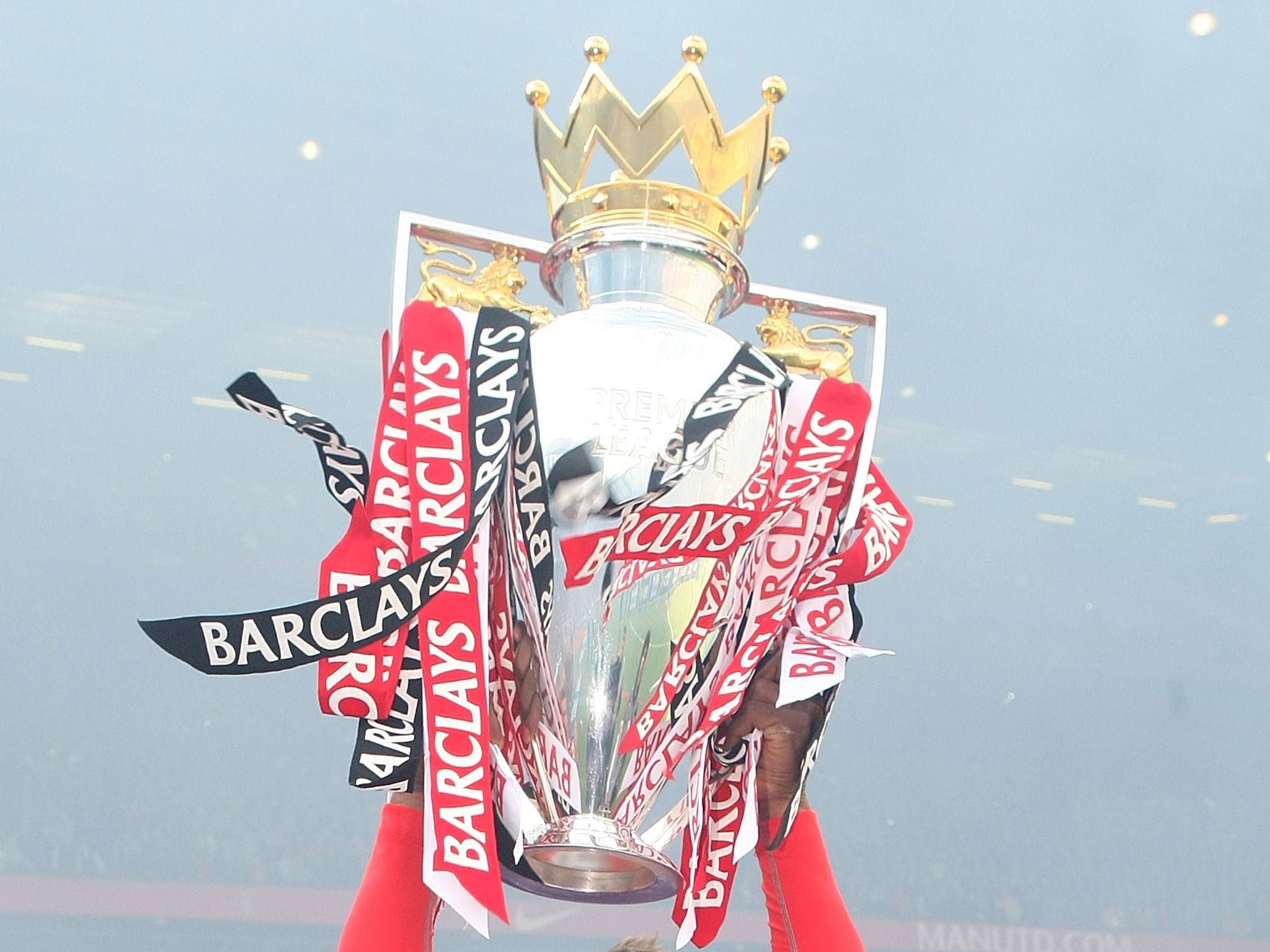 A view of the Premier League trophy at Old Trafford