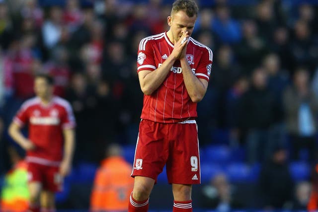 Jordan Rhodes and Middlesbrough were held at Birmingham on Friday night but are just one win from promotion to the Premier League