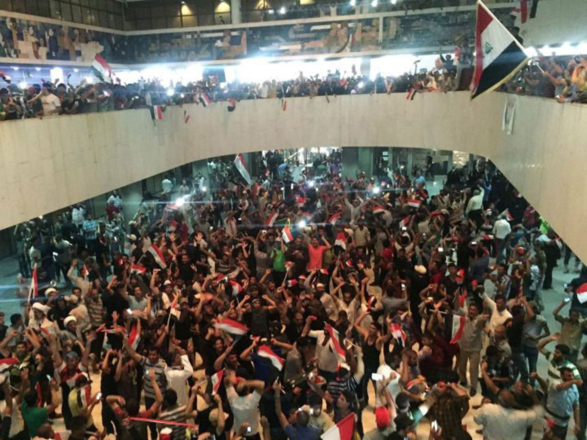 Followers of Shia cleric Muqtada al-Sadr in the parliament building on 30 April 2016