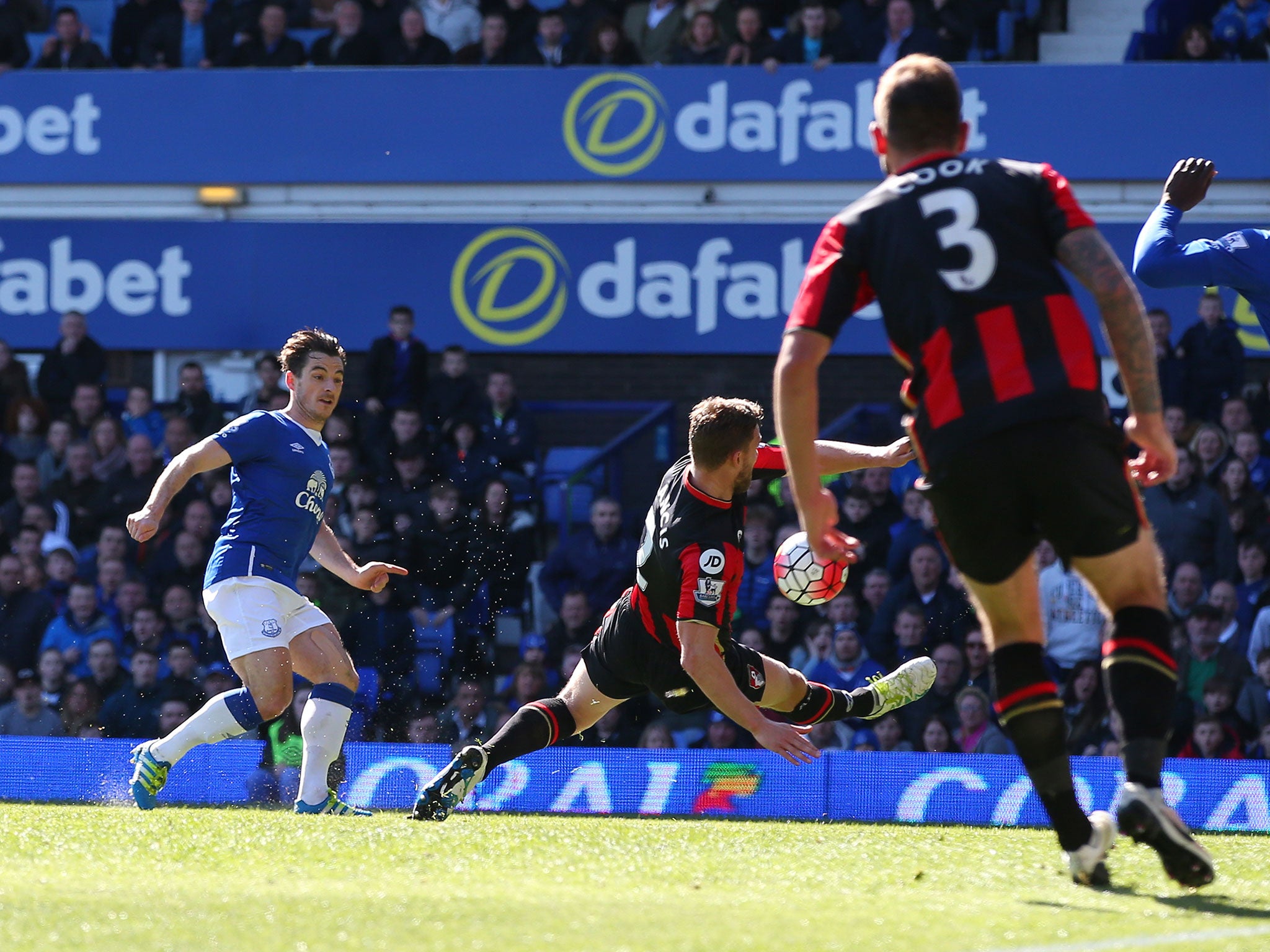 Leighton Baines scores for Everton against Bournemouth