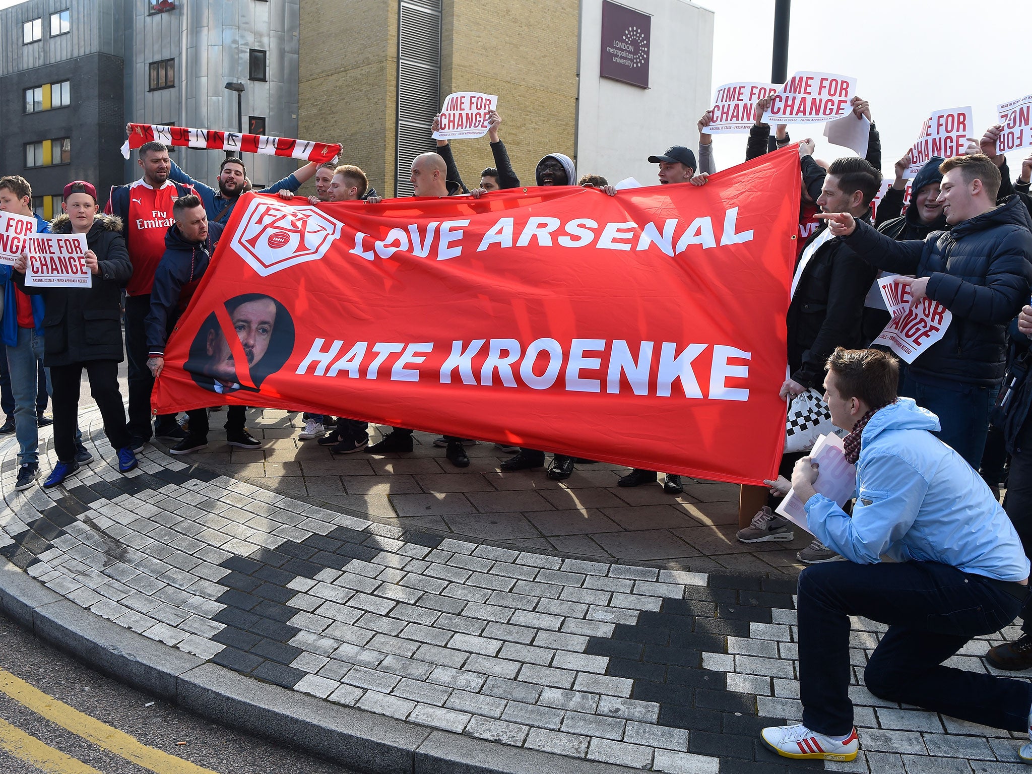 Arsenal fans protesting at the Emirates