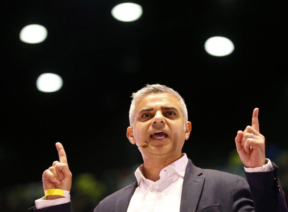 Sadiq Khan speaks during an assembly of the London Mayoral election contest