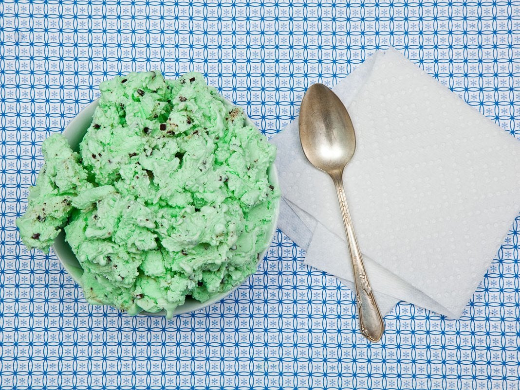 Two pints of mint and chocolate-chip ice cream