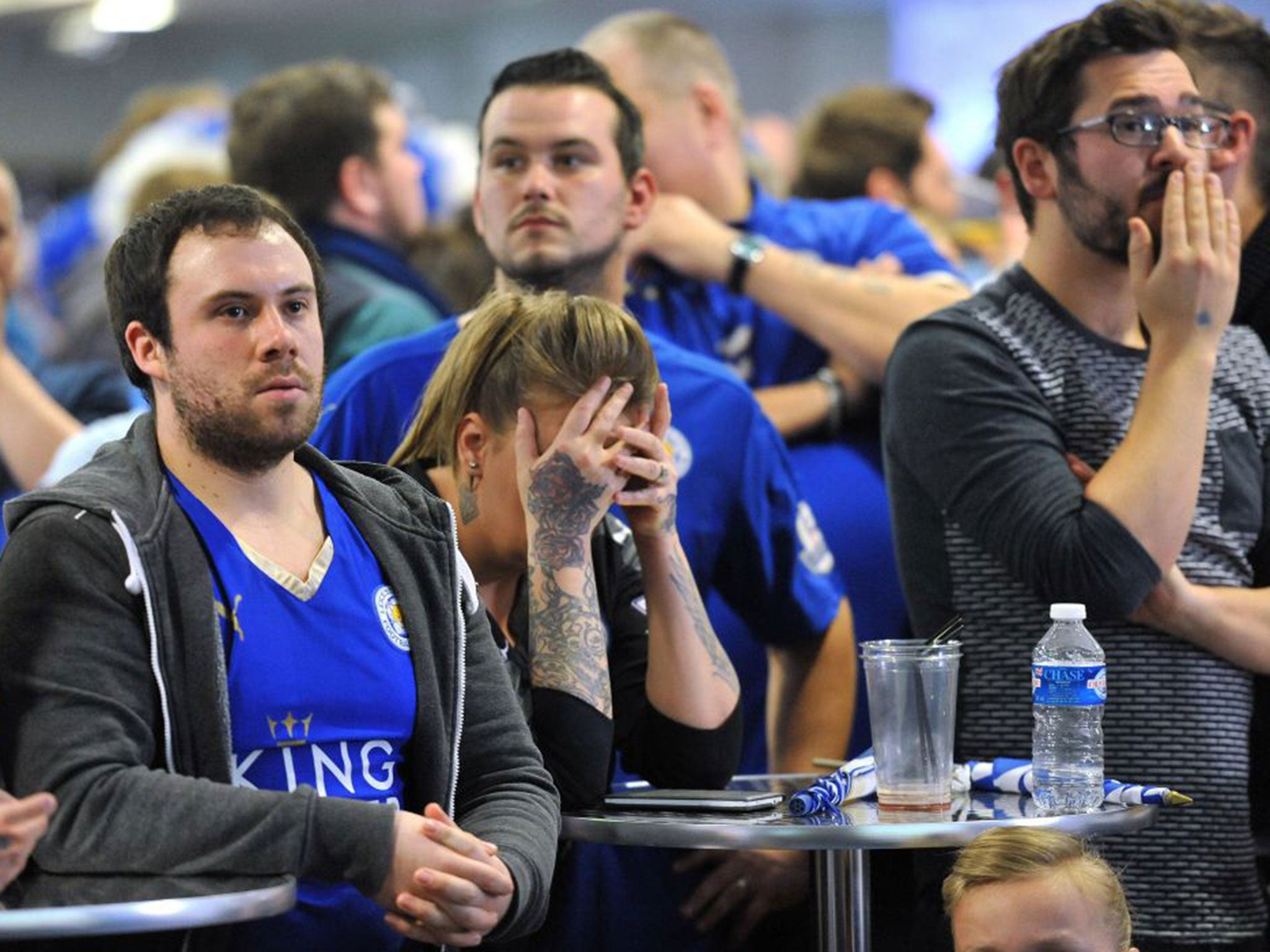Leicester City fans gather to watch their match against Manchester United