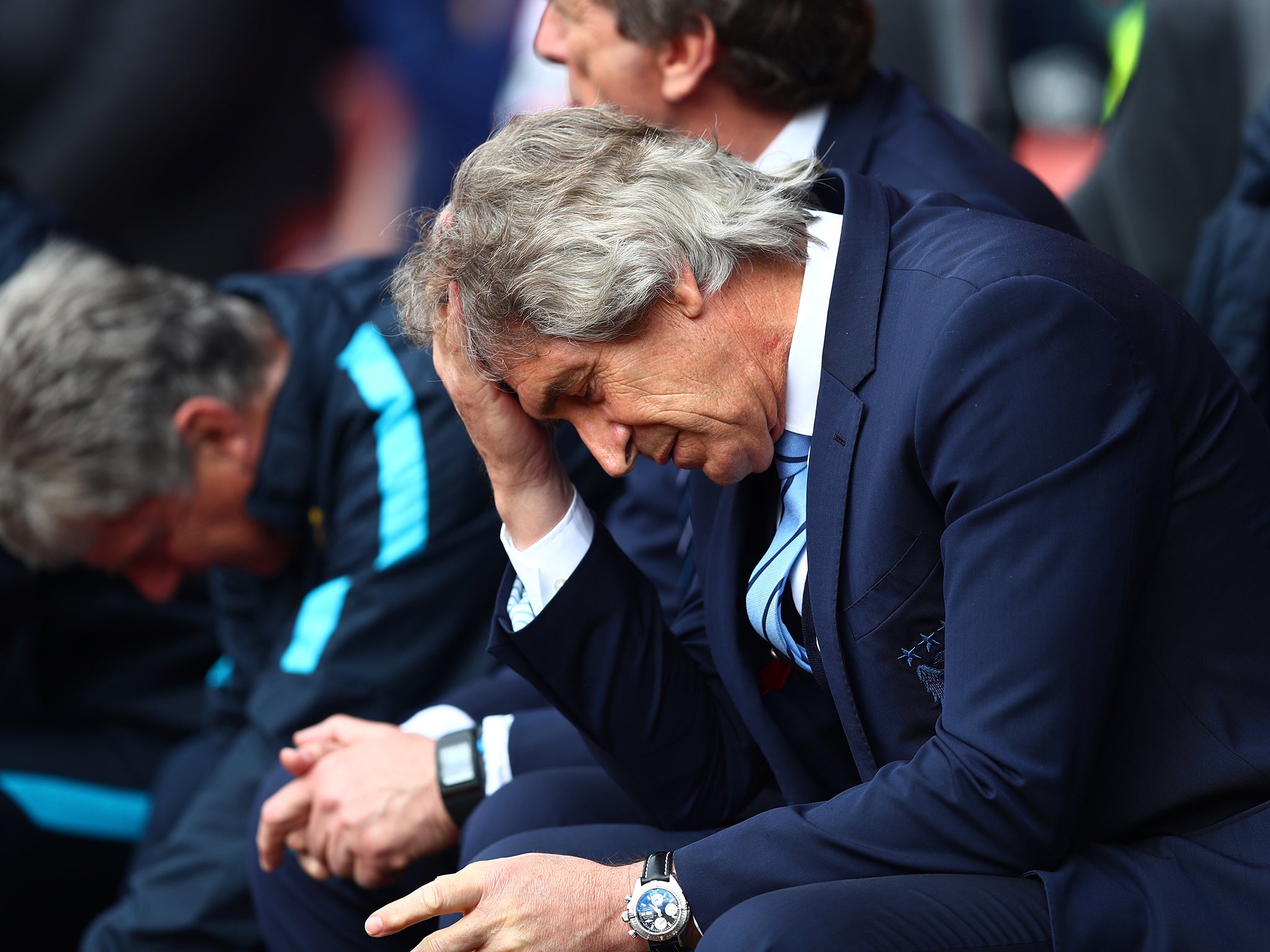 Manuel Pellegrini reacts on the touchline during the crushing defeat