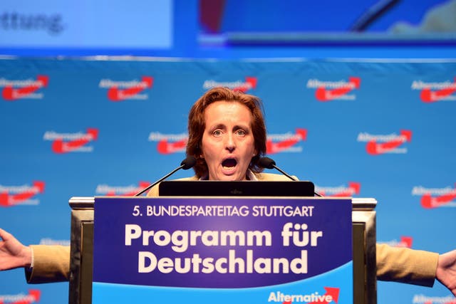 Co-deputy head of AfD Beatrix von Storch speaks at the party's congress in Stuttgart