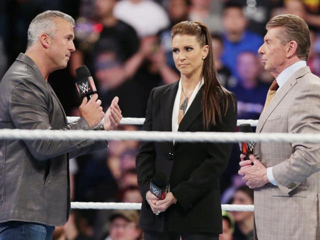 <p>A real ‘Succession’ vibe: Shane McMahon arguing with his father Vince </p>