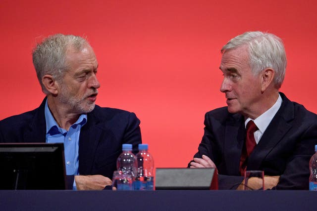 Shadow Chancellor Mr McDonnell and Labour leader Mr Corbyn at Labour's annual conference