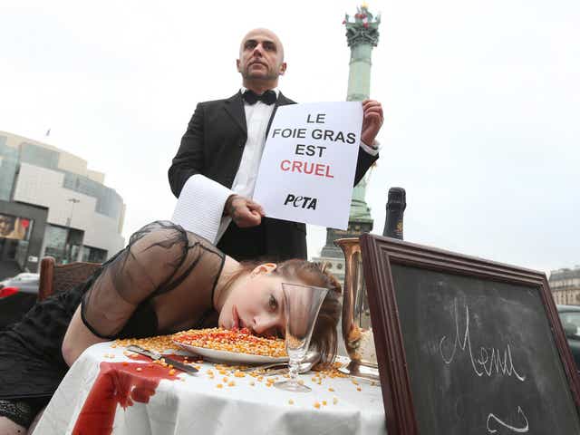Peta protesting against foie gras production in Paris in 2012