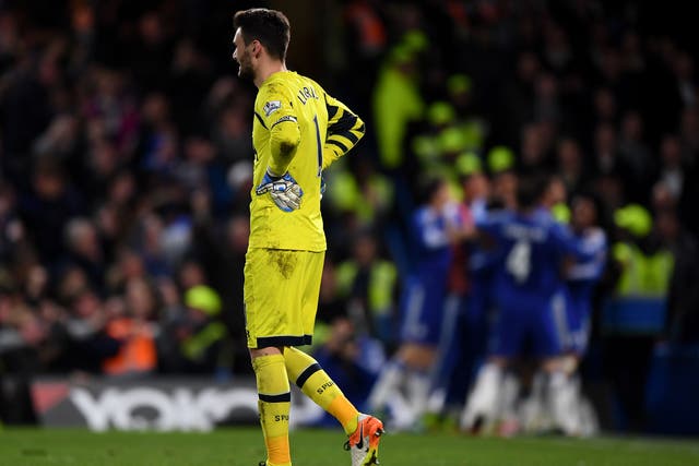 Hugo Lloris looks on as Chelsea celebrate their equaliser
