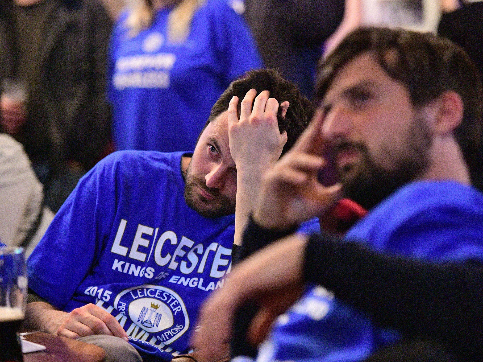 Leicester fans watch Tottenham's match with Chelsea