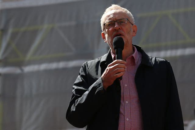 Jeremy Corbyn makes a speech during a mayday rally in London