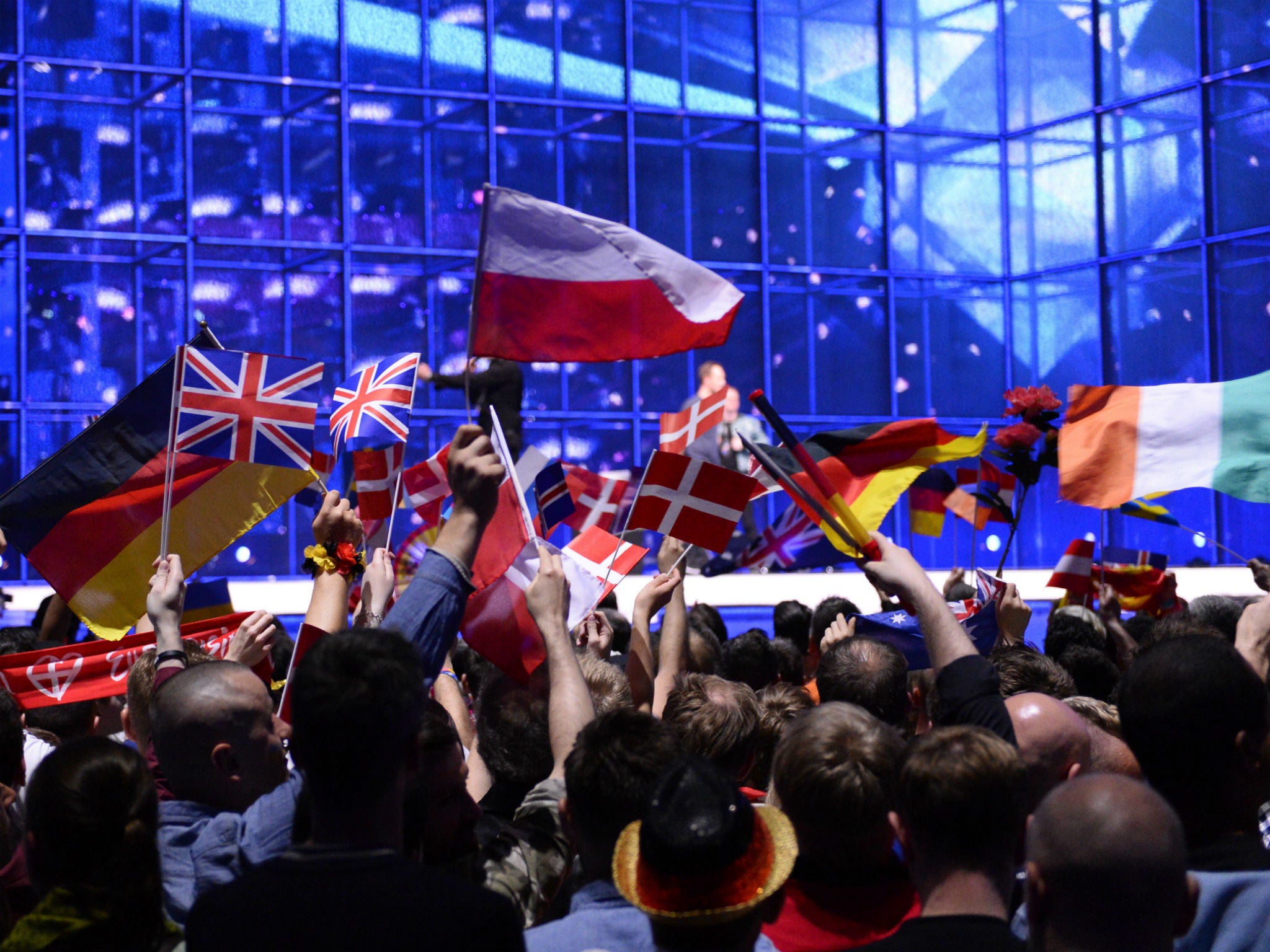 Europeans wave national flags to celebrate the Eurovision Song Contest in Copenhagen, 2014