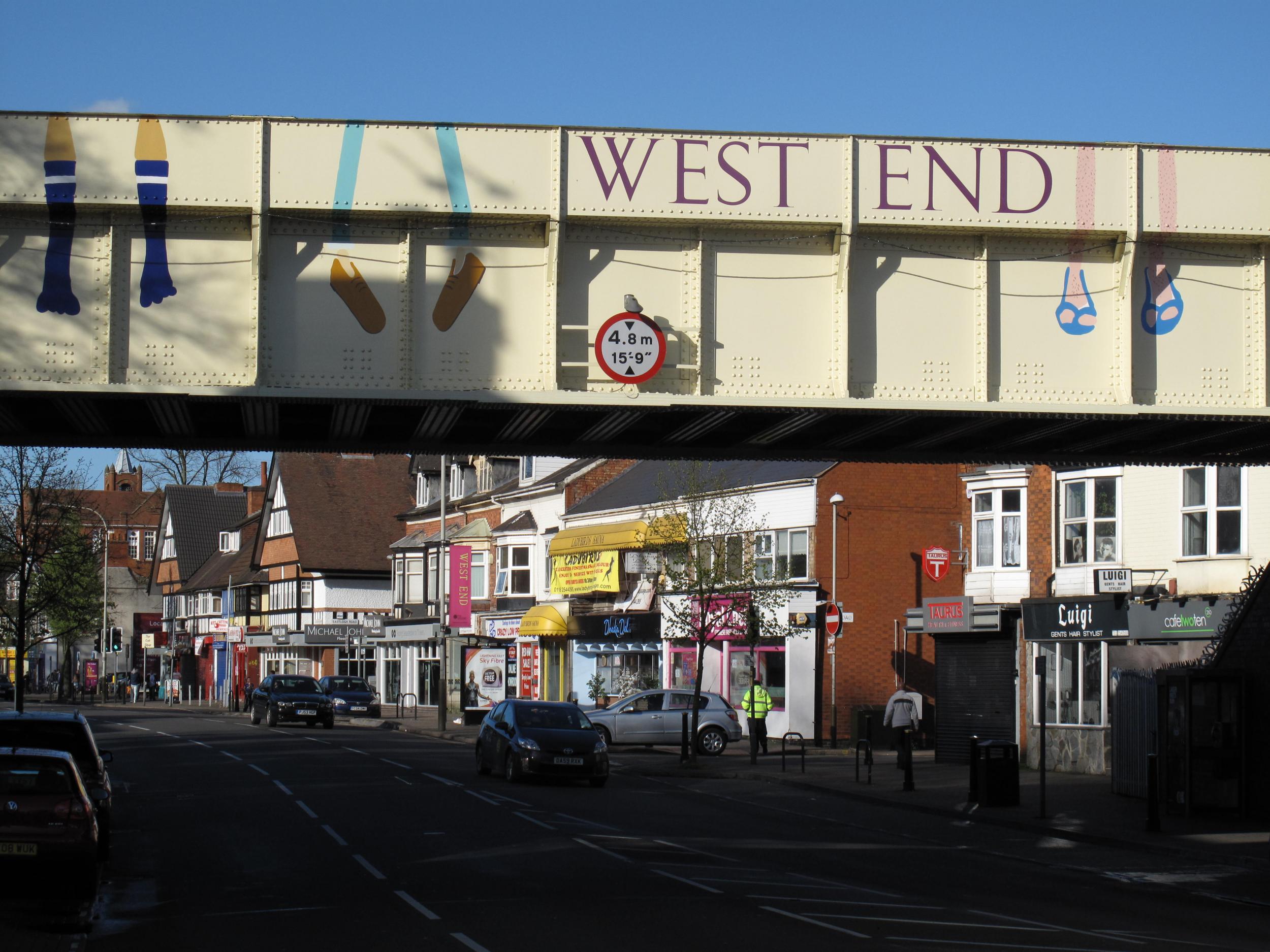 Railway bridge over Narborough Road, the most diverse street in Britain