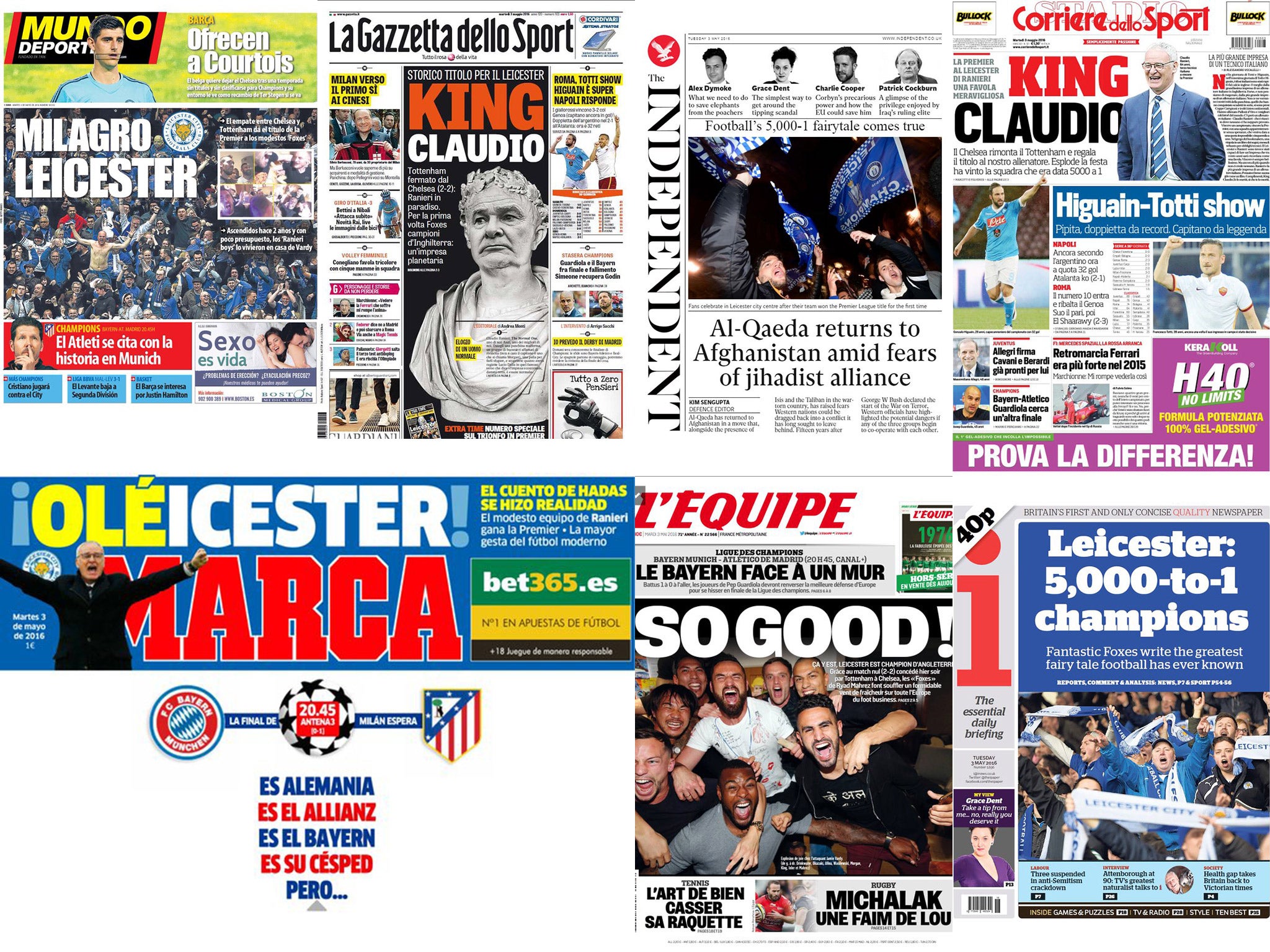 Newspapers around the world have congratulated Leicester on their Premier League title triumph