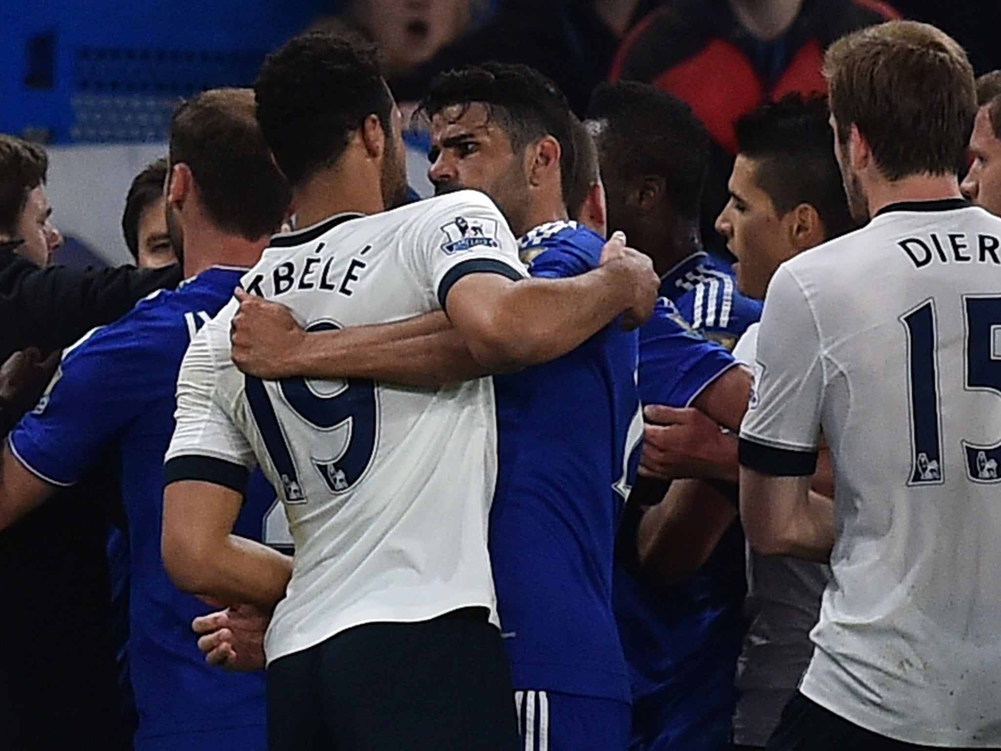 Mousa Dembele and Diego Costa square up at Stamford Bridge during a bad-tempered London derby last Monday