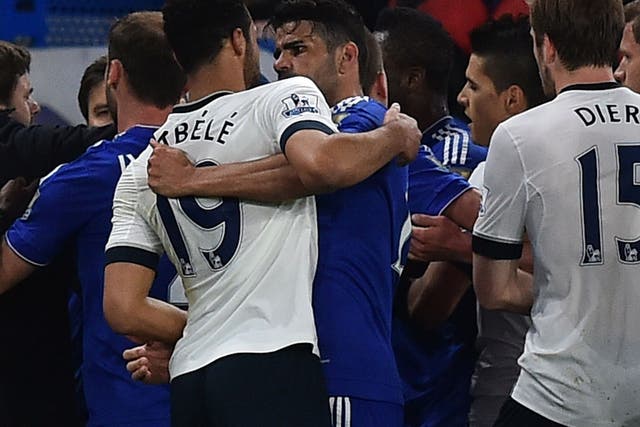 Mousa Dembele and Diego Costa square up at Stamford Bridge during a bad-tempered London derby last Monday