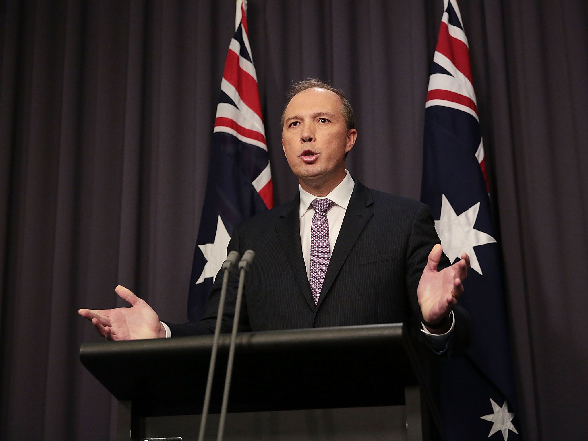 Immigration Minister Peter Dutton speaks to the media at Parliament House on May 3, 2016 in Canberra, Australia.