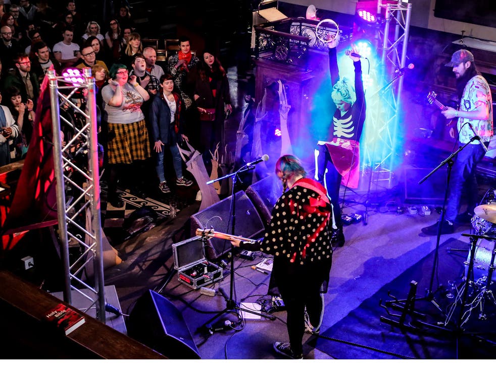 Seattle feminist punk band Tacocat play St Phil's Church in Salford during Sounds From The Other City festival on May 1, 2016