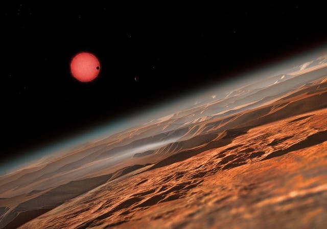 An artist's impression of the view from above one of the planets