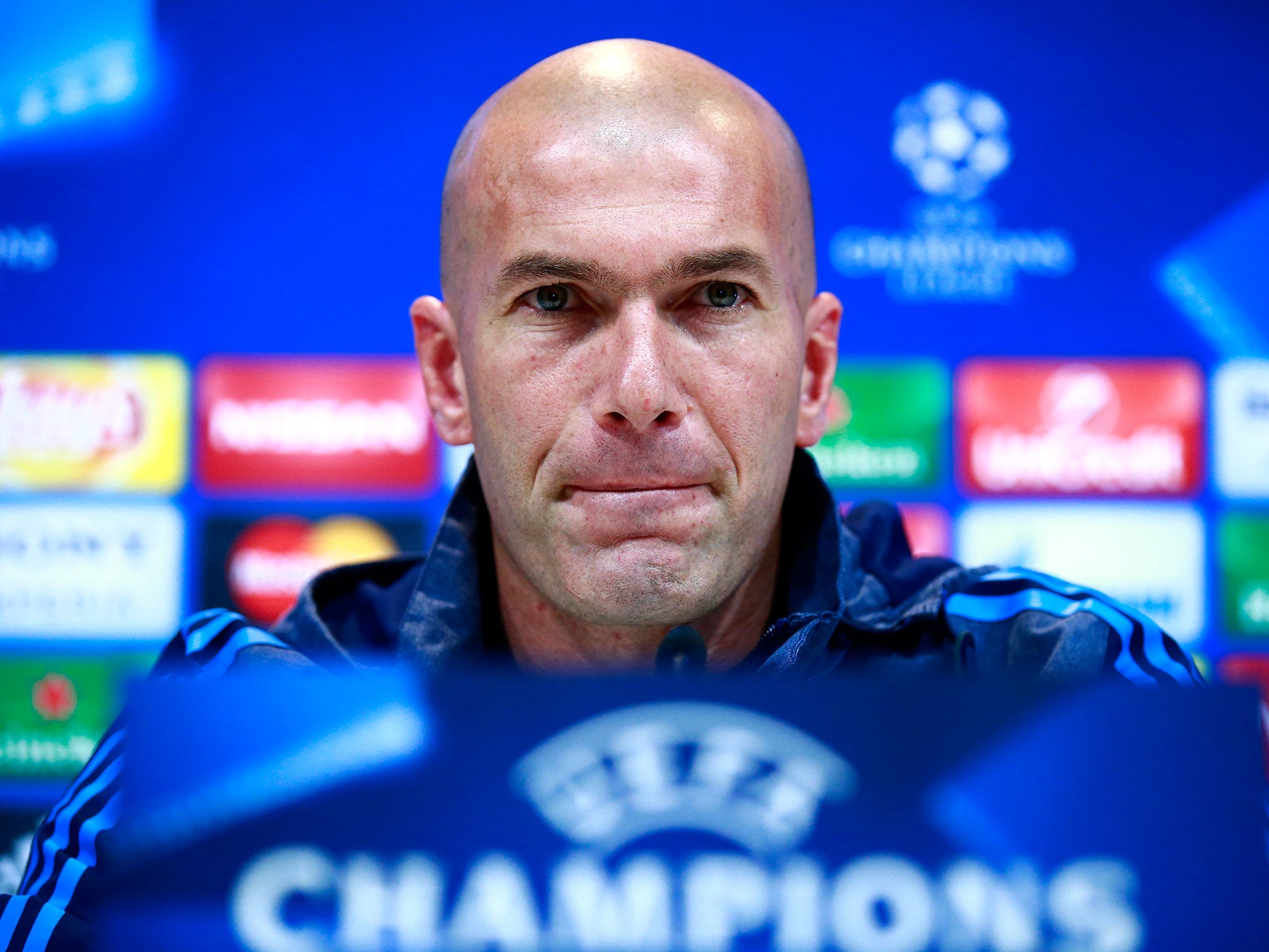 Zinedine Zidane talks to the media