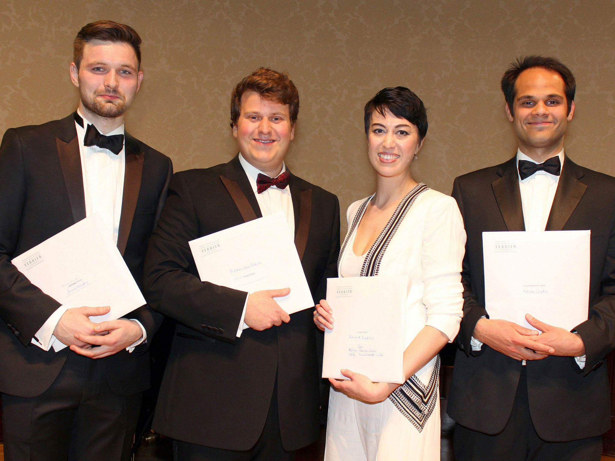 The four winners of the Kathleen Ferrier Awards: James Newby, Alessandro Fisher, Bianca Andrew, Ashok Gupta