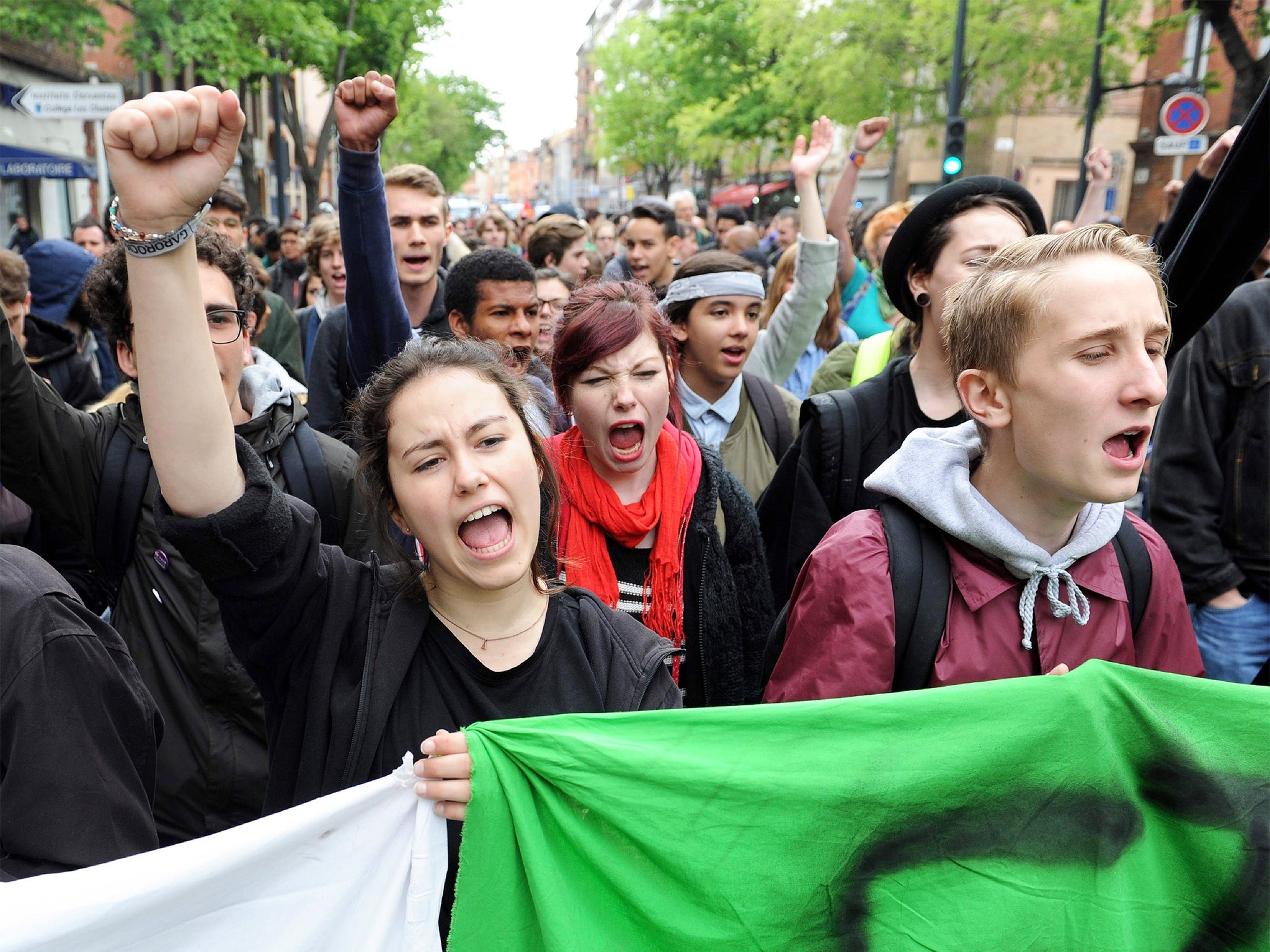 People demonstrate against the French government's planned labour reform, in Toulouse yesterday