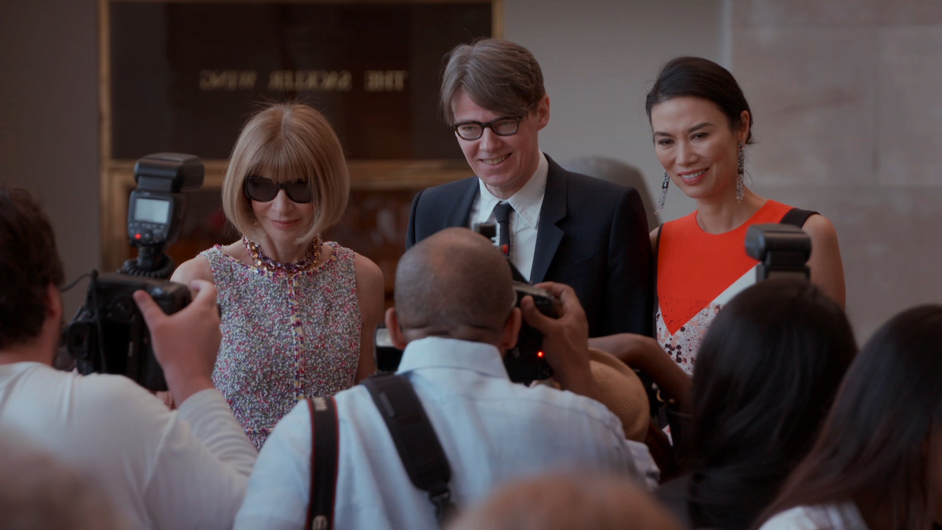 Anna Wintour, Andrew Bolton, and Wendi Murdoch promoting the 2015 Met exhibition "China: Through the Looking Glass," the most successful in the Costume Institute's history