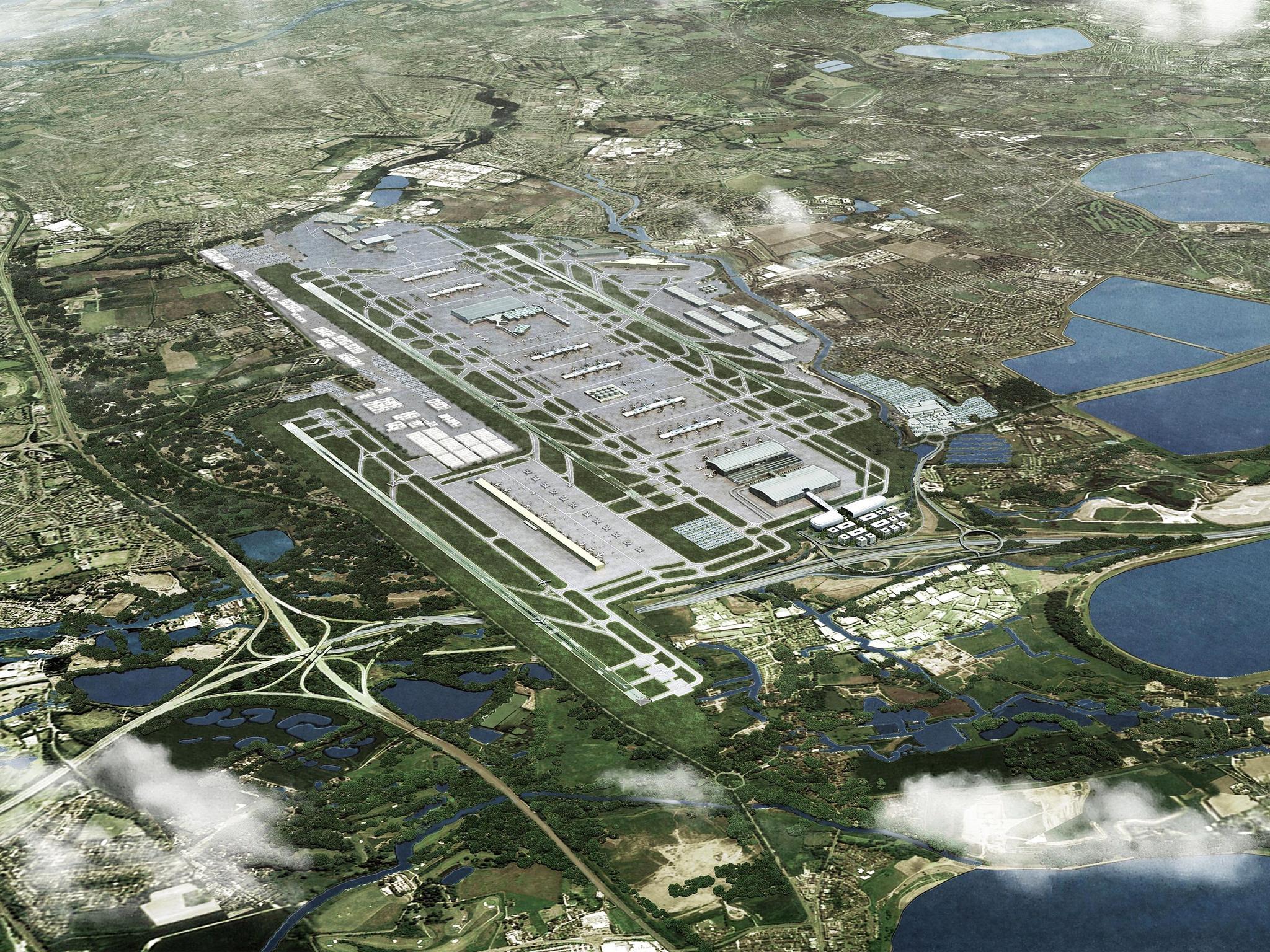 An artist’s impression showing how Heathrow airport could look with a third runway