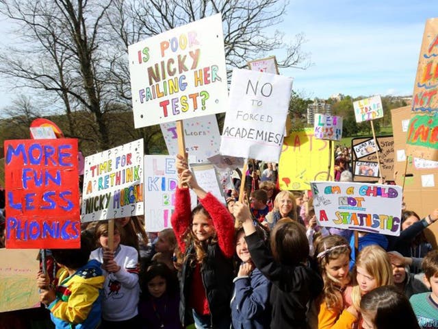 Children out on strike over too many exams in England