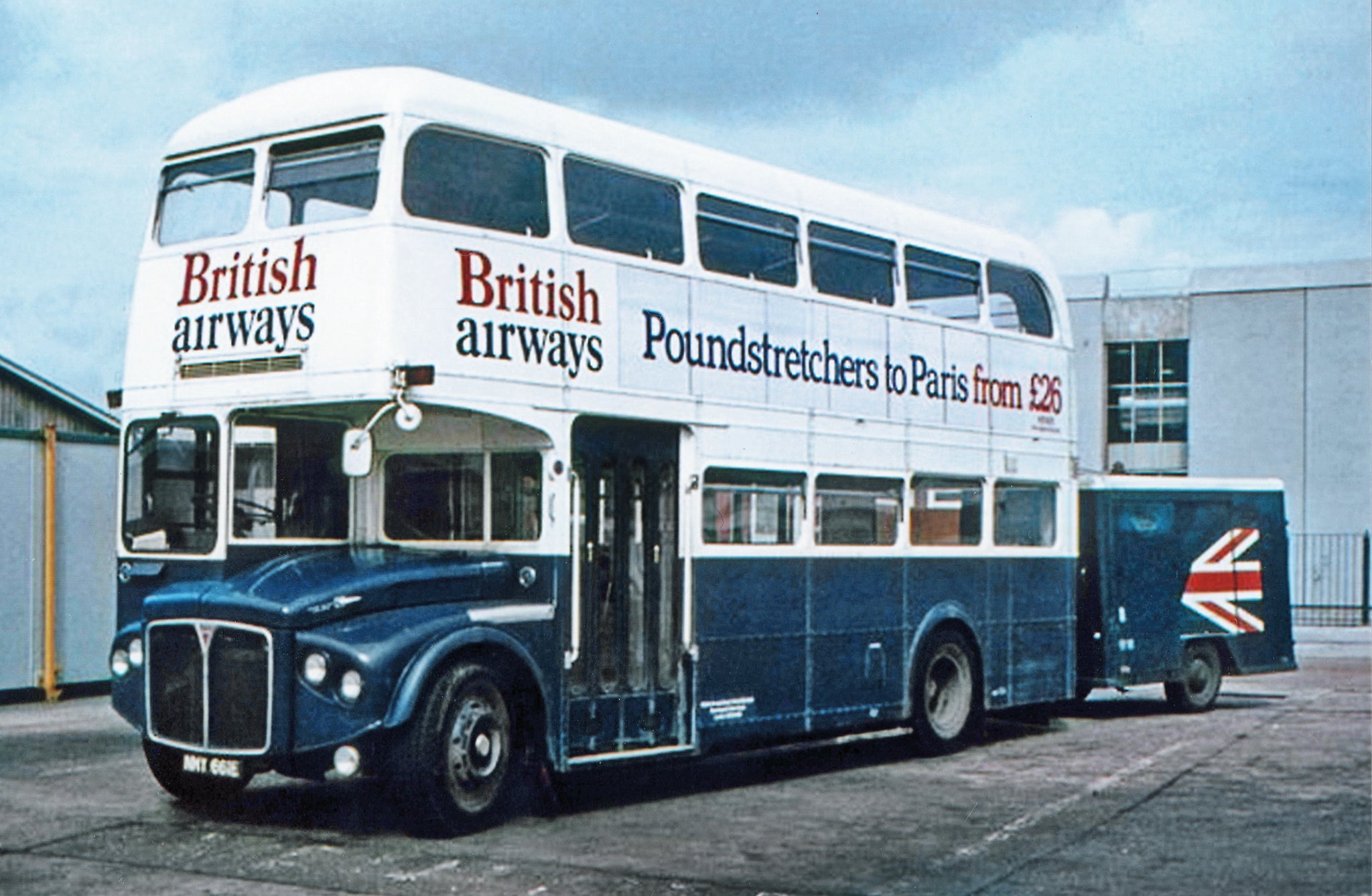 Luggage-trailer-towing Routemaster buses