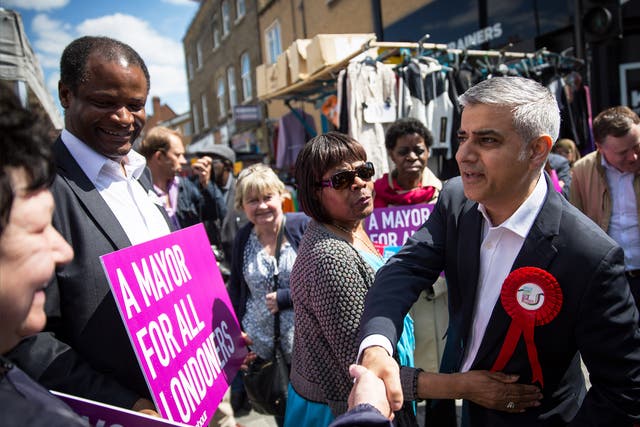 Sadiq Khan meets locals at East Street Market in Walworth yesterday