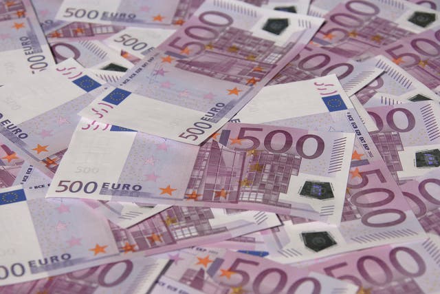 The large, violet bills are the most valuable Euro notes and the biggest physically