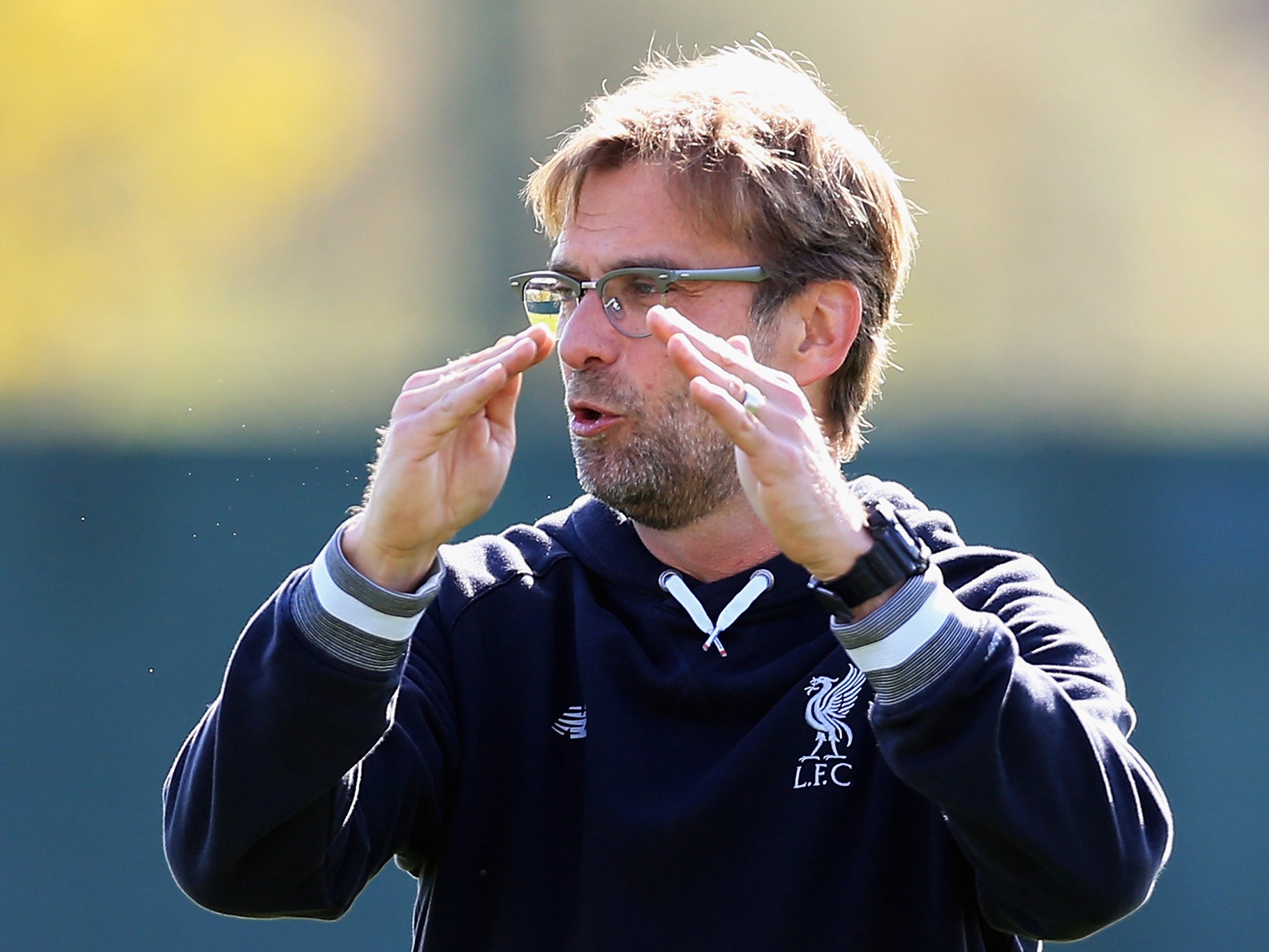 Jurgen Klopp during Liverpool training on Wednesday