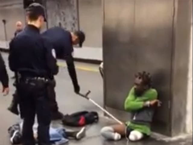 The video appears to show French police harass a triple amputee and leave him on the ground without his trousers