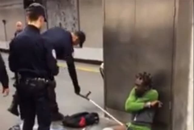 The video appears to show French police harass a triple amputee and leave him on the ground without his trousers