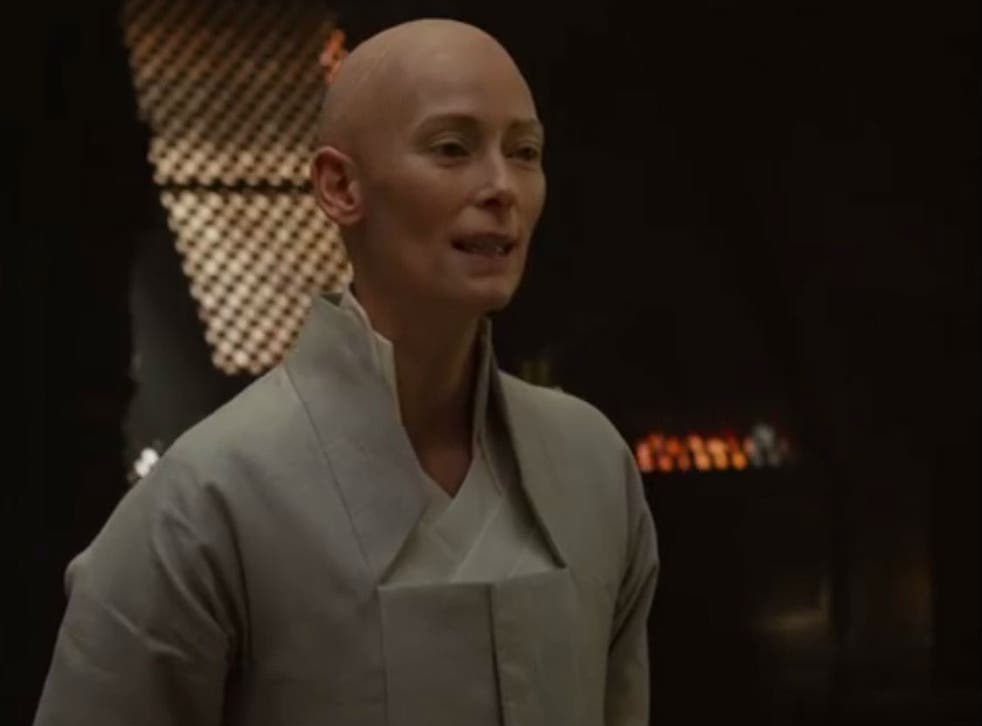 Tilda Swinton as Tibetan mentor The Ancient One in Marvel movie Doctor Strange