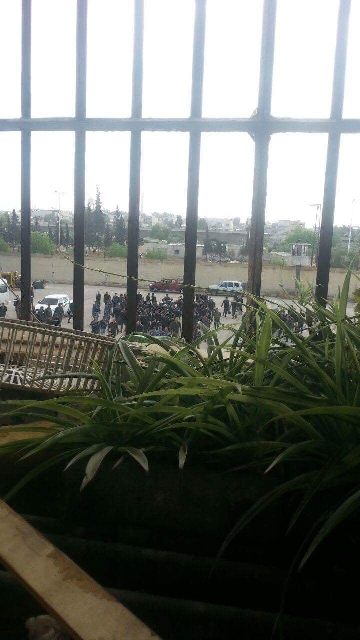 A makeshift barricade erected by rioting prisoners in Syria's Hama prison