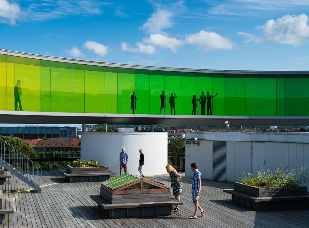 Olafur Eliasson's coloured rooftop walkway at ARoS