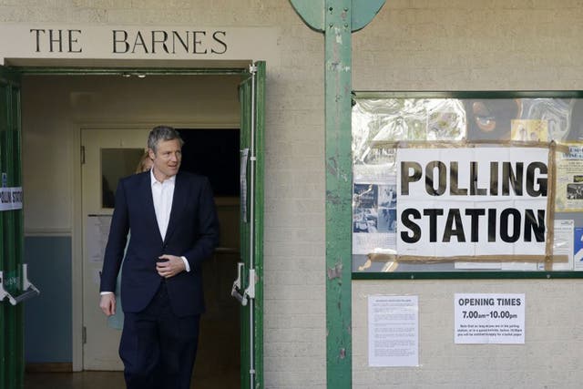 Conservative candidate Zac Goldsmith cast his vote at a polling station in Barnes, south west London