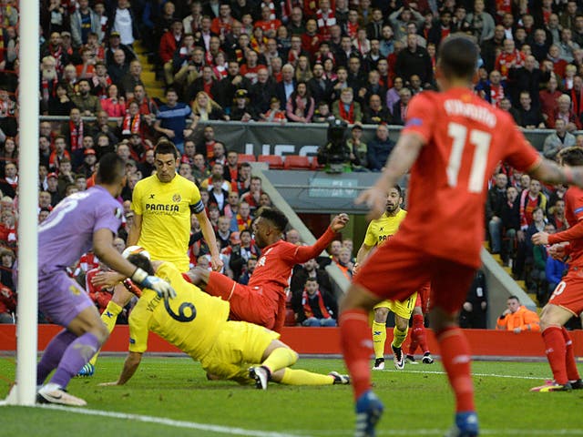 The cross goes in off Bruno to give Liverpool the lead on the night
